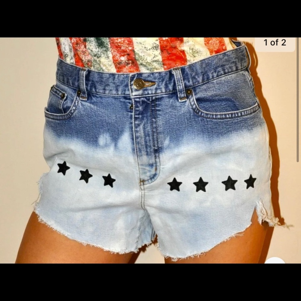Vintage Hand painted Denim jean short shorts high rise 10 Ralph Lauren V2K 2000